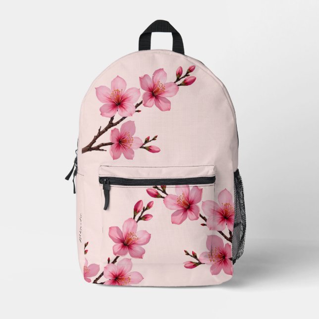 Kirschblüten-Rosa-Monogramm Bedruckter Rucksack (Vorderseite)