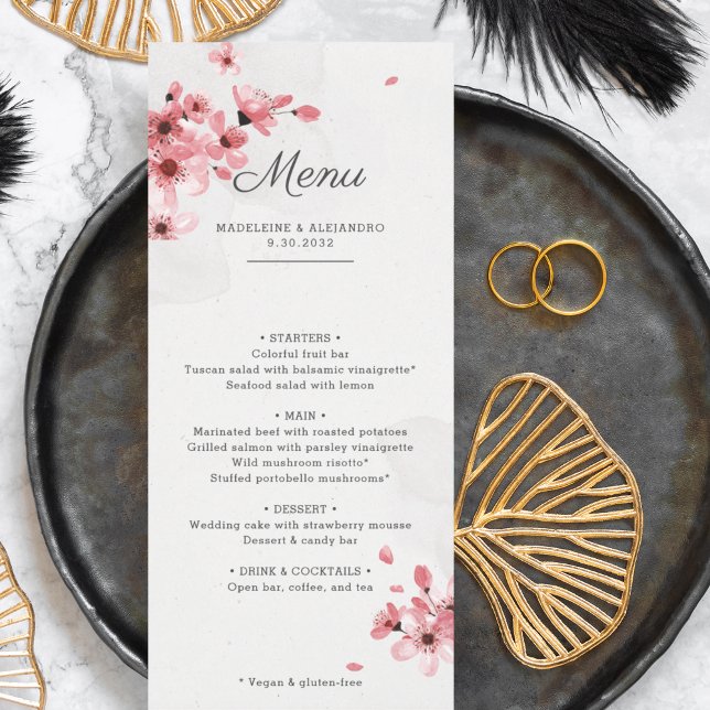 Kirschblüten Rosa romantische Hochzeitskarte Menükarte (Von Creator hochgeladen)