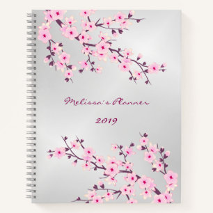 Kirschblüten Rosa Silber hinzufügen Name und Jahr Notizbuch