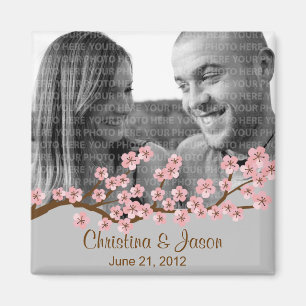 Kirschblüten-Rosa-Silber-Save the Date Foto Magnet