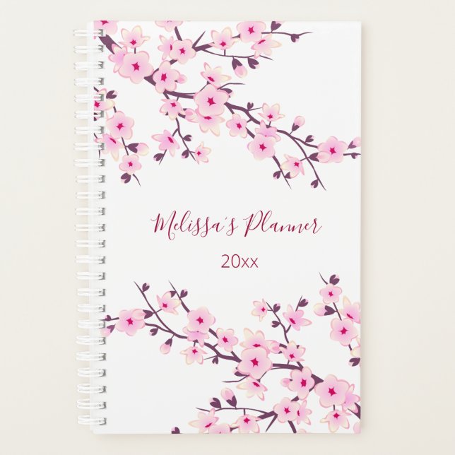 Kirschblüten Rosa Weißer Name und Jahr Planer (Vorderseite)