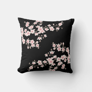 Kirschblüten-Rosé Pink Schwarz Kissen