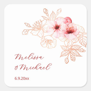 Kirschblüten-Rosé Weiße Hochzeit Quadratischer Aufkleber
