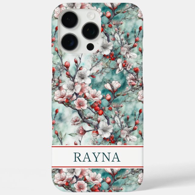Kirschblüten Sakura Druck Monogramm iPhone 16 Pro Max Hülle (Rückseite)