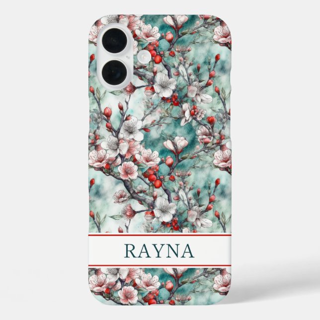 Kirschblüten Sakura Druck Monogrammiert iPhone 16 Plus Hülle (Rückseite)