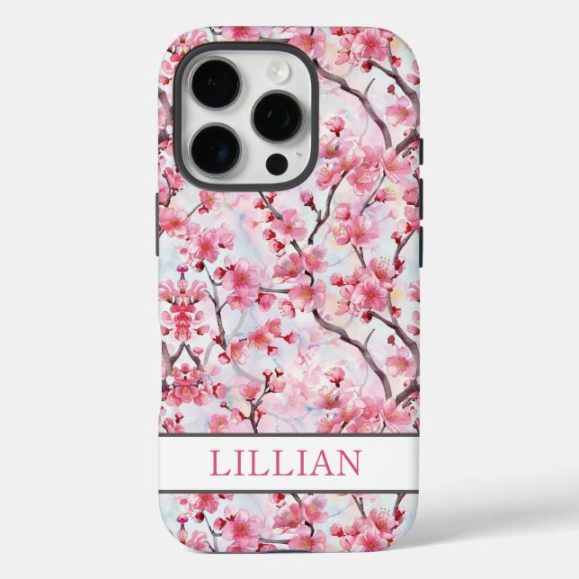 Kirschblüten Sakura Monogramm iPhone 16 Pro Hülle (Rückseite)