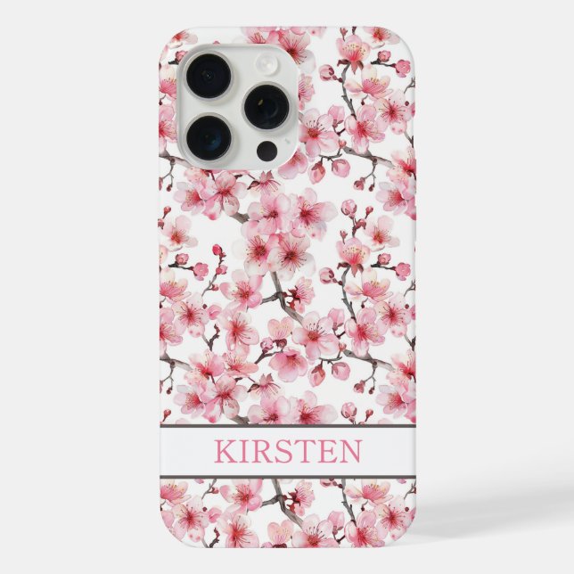 Kirschblüten Sakura Muster Monogramm iPhone 15 Pro Max Hülle (Rückseite)