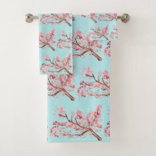 Kirschblüten Sakura Rosa Floral Japanisch Asien Badhandtuch Set