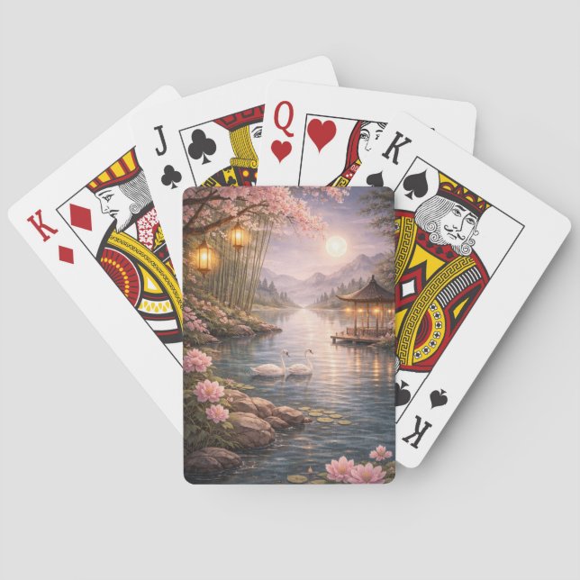 Kirschblüten-Schwanensee-Spielkarten – Ästhetisch Spielkarten (Rückseite)