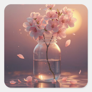 Kirschblüten Serenität – Eleganter Sakura-Zweig in Quadratischer Aufkleber