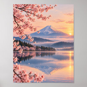 Kirschblüten-Sonnenaufgang am Fuji japanische Land Poster