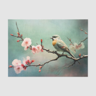 Kirschblüten Spatz Türkis Himmel Vogel Floral Seidenpapier