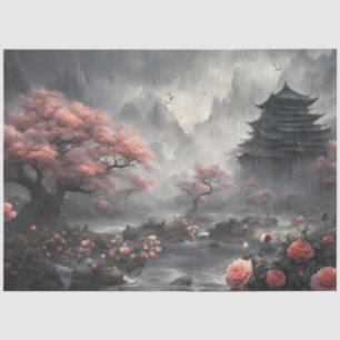 Kirschblüten-Tempel – Asiatische Fantasie-Landscha Seidenpapier