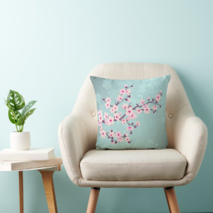 Kirschblüten Türkis Monogramm Kissen