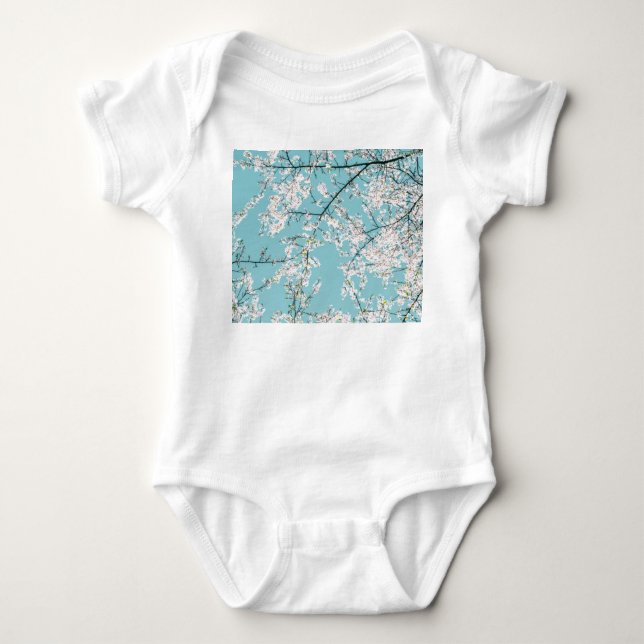 Kirschblüten: Türkisfarbener Trend Baby Strampler (Vorderseite)