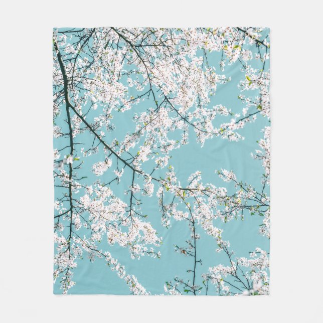 Kirschblüten: Türkisfarbener Trend Fleecedecke (Vorderseite)