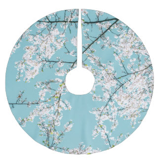Kirschblüten: Türkisfarbener Trend Polyester Weihnachtsbaumdecke