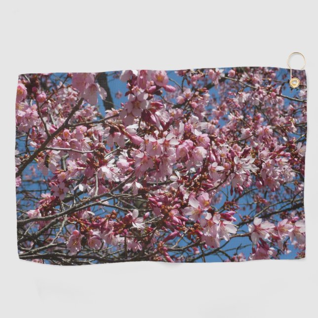 Kirschblüten und Blauer Himmelsblüte Golfhandtuch (Horizontal)