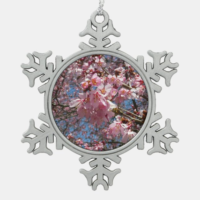 Kirschblüten und Blüten aus Bienenrosa Schneeflocken Zinn-Ornament (Vorderseite)