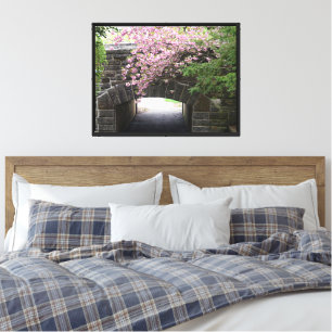 Kirschblüten und Foto der Steinbrücke Leinwanddruck