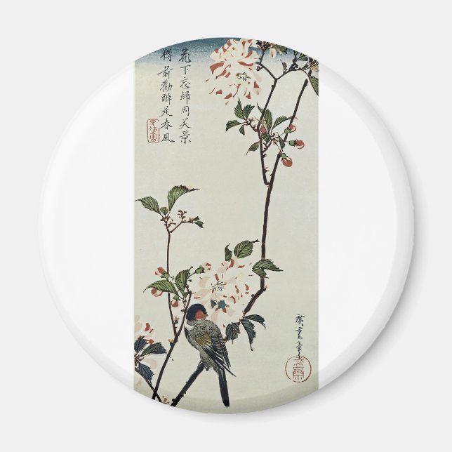 Kirschblüten und kleiner Vogel Magnet (Vorne)