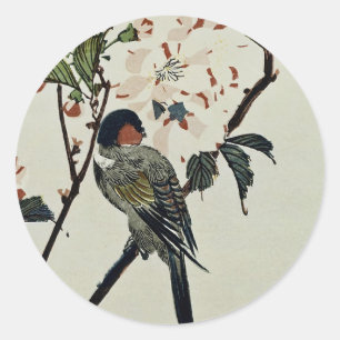 Kirschblüten und kleiner Vogel Runder Aufkleber