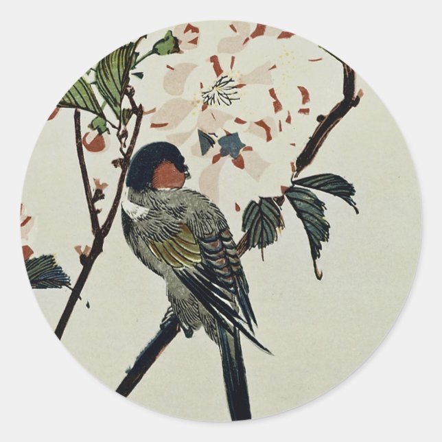 Kirschblüten und kleiner Vogel Runder Aufkleber (Vorderseite)