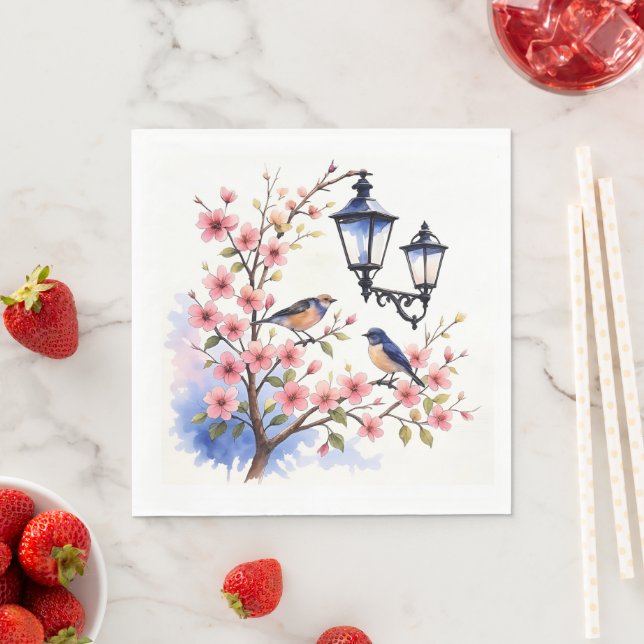 Kirschblüten und Vögel Serviette (Beispiel)