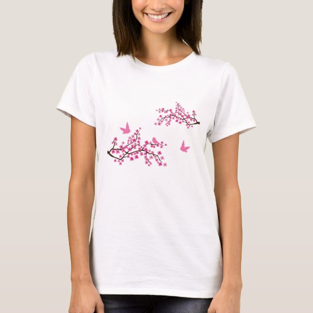 Kirschblüten- und -vogel-T - Shirt (Vorderseite)