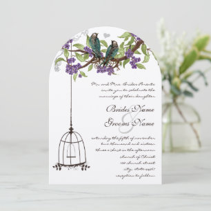 Kirschblüten-Vintage-Vögel & Vogelkäfig-Hochzeiten Einladung