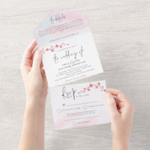 Kirschblüten-Wasserfarbe-Skript Hochzeit All In One Einladung