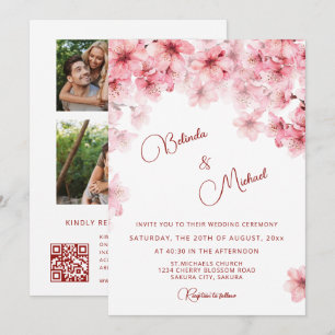 Kirschblüten-Weiß Hochzeit Einladung