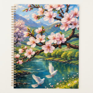 Kirschblüten, weiße Tauben und Bergplaner Planer