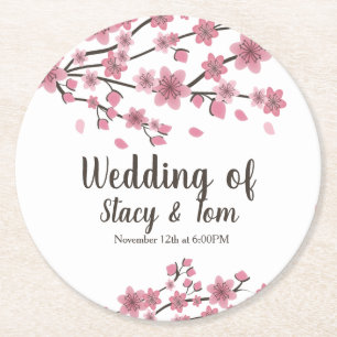 Kirschblütenbaum Blüten Rosa Hochzeit Runder Pappuntersetzer