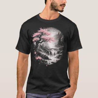 Kirschblütenbaum Wasserfall Zen Japanische Natur T-Shirt
