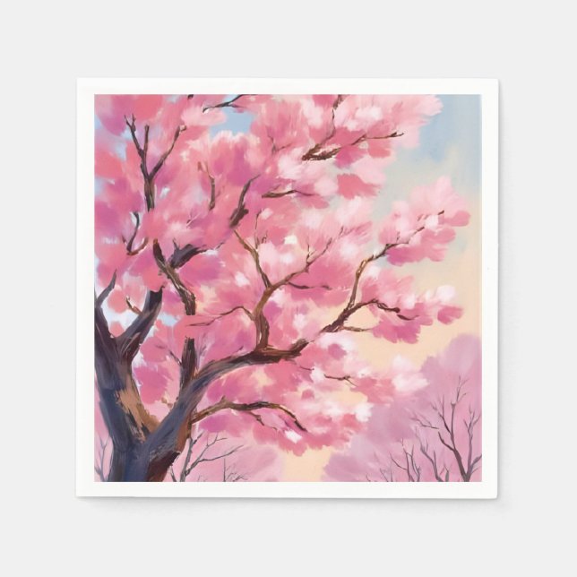 Kirschblütenbäume Rosa Florale Malerei Serviette (Vorderseite)