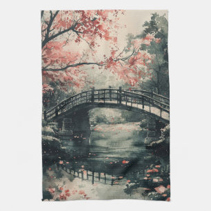 Kirschblütenbrücke Sumi-E-Landschaft (1) Geschirrtuch
