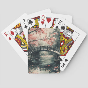 Kirschblütenbrücke Sumi-E Landschaft Spielkarten