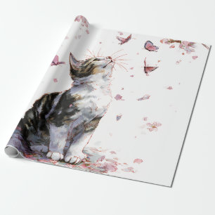 Kirschblütenkatze und Schmetterlinge (10) Geschenkpapier