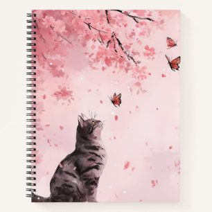 Kirschblütenkatze und Schmetterlinge (12) Notizbuch