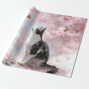 Kirschblütenkatze und Schmetterlinge (1) Geschenkpapier