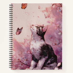Kirschblütenkatze und Schmetterlinge (2) Notizbuch
