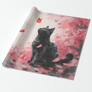 Kirschblütenkatze und Schmetterlinge (3) Geschenkpapier