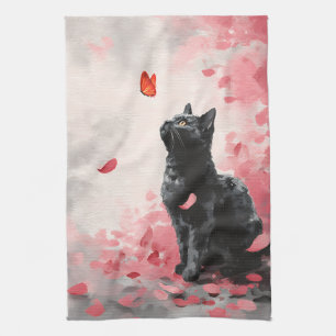 Kirschblütenkatze und Schmetterlinge (3) Geschirrtuch