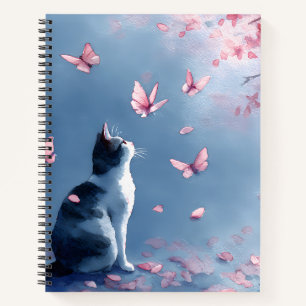 Kirschblütenkatze und Schmetterlinge (4) Notizbuch