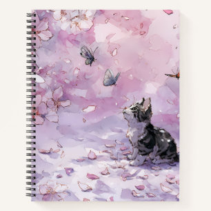 Kirschblütenkatze und Schmetterlinge (5) Notizbuch