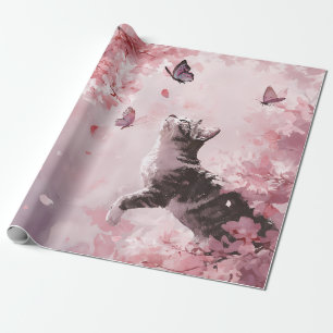Kirschblütenkatze und Schmetterlinge (7) Geschenkpapier