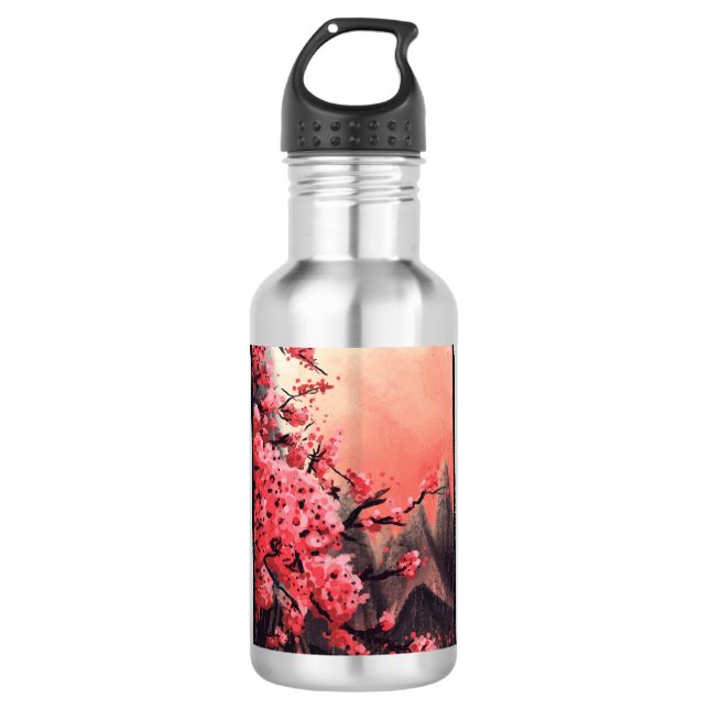 Kirschblütenlandschaft Edelstahlflasche (Vorderseite)