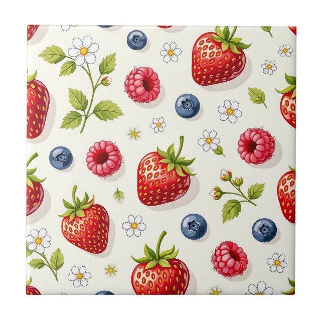 Kirschblütenmuster Frische Sommerfrüchte Fliese (Vorderseite)