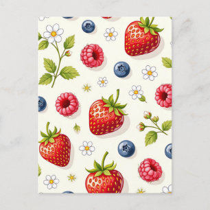 Kirschblütenmuster Frische Sommerfrüchte Postkarte